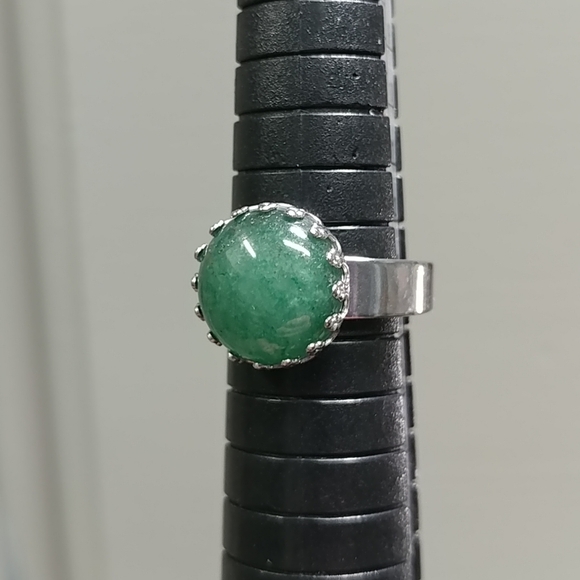 Green Aventurine Ring Natural Gemstone Adjustable Stainless-Steel Ring Crystal - Picture 11 of 13
